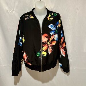 Black Floral Bomber Jacket Dressy Coat Size Small